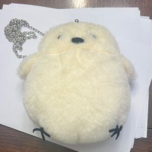Cream Plush Penguin or chick crossbody pulse